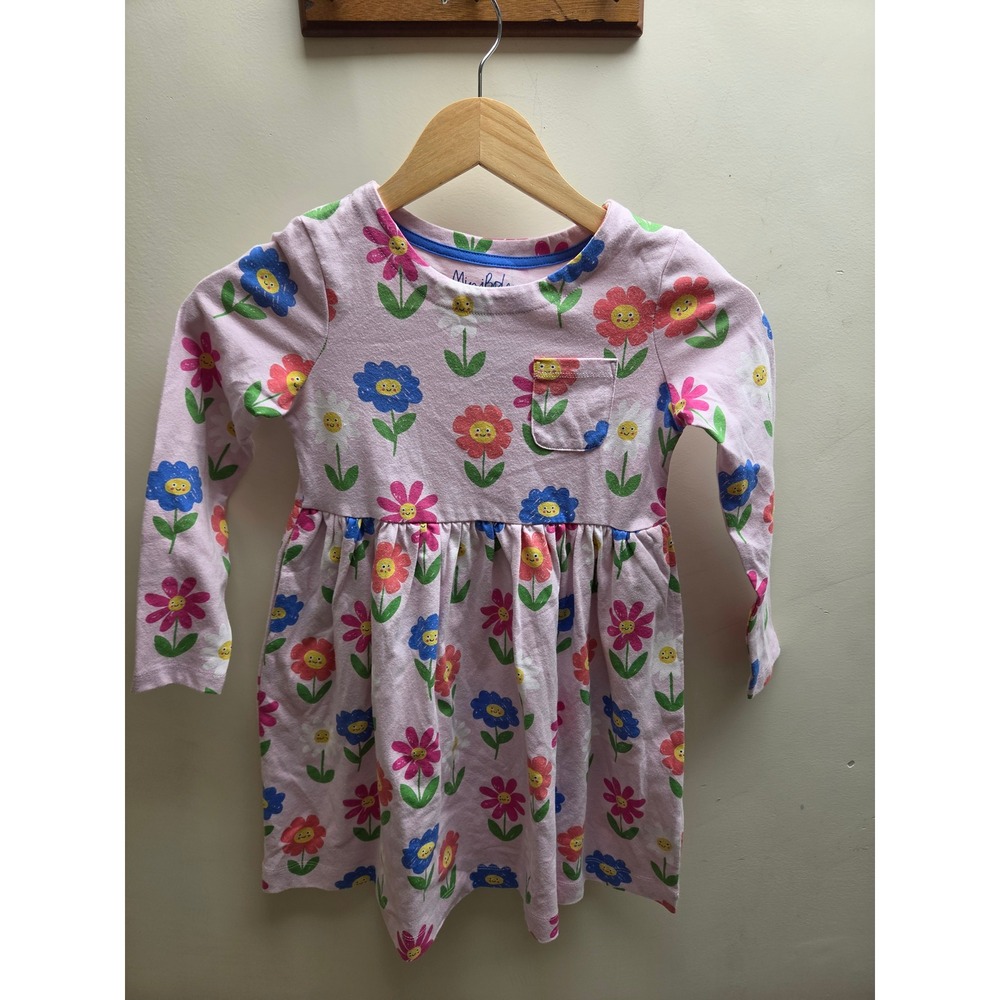 Mini Boden Kids Pink Smiling Floral Jersey‎ Dress Long Sleeve Pockets 6-7Y 122cm